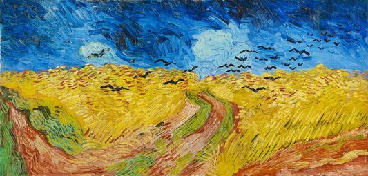 Wheatfield with Crows by Van Gogh with dynamic brushwork and tension