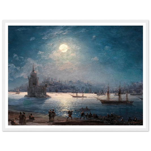 A View of the Bosporus with the Hagia Sophia and the Maiden’s Tower in the Moonlight (1884) Art Print | Ivan Konstantinovich Aivazovsky-Quipham Collections