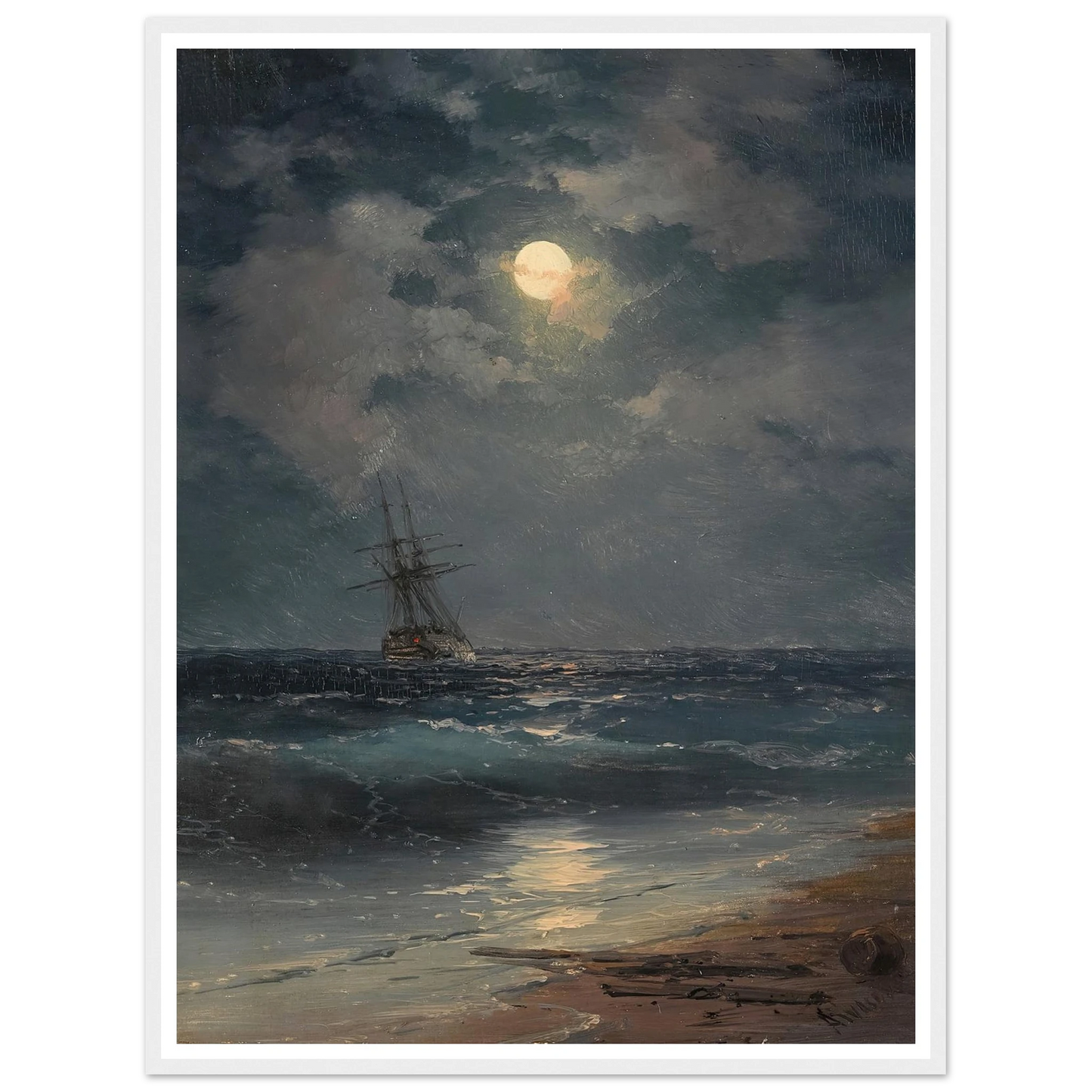 Ship by Moonlight Art Print | Ivan Konstantinovich Aivazovsky-Quipham Collections