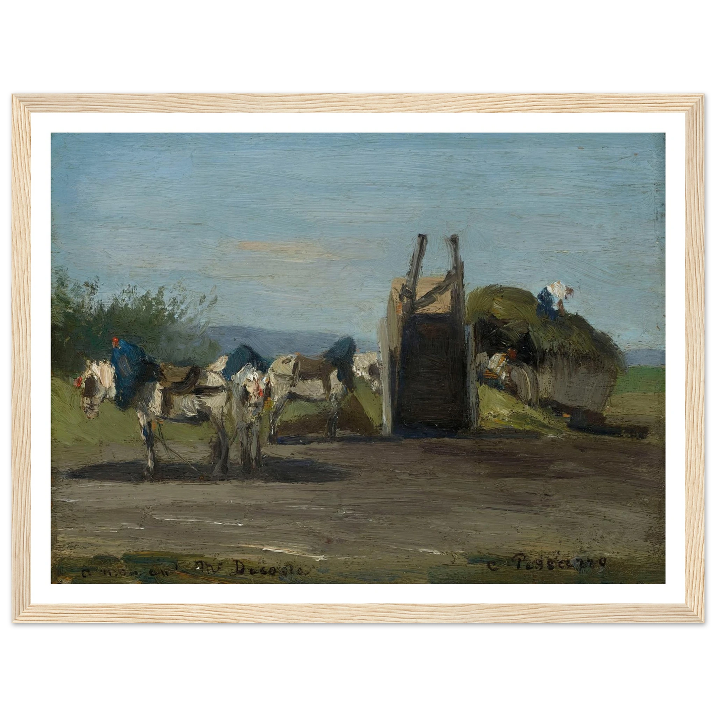 Chevaux blancs et charrettes (1862) Art Print | Camille Pissarro-Quipham Collections