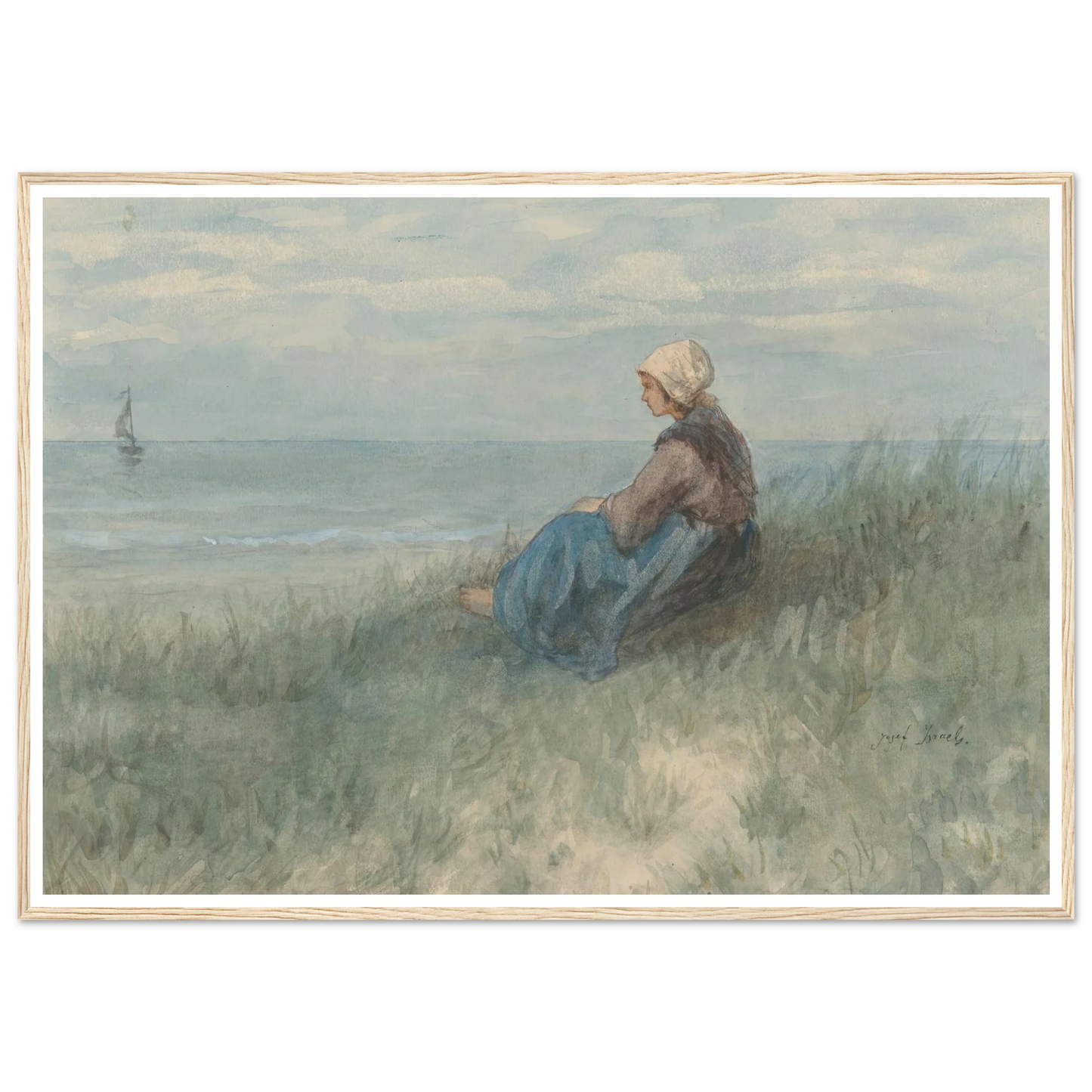 Een vrouw zit op een duin naar zee te kijken (1834 - 1911) Art Print | Jozef Israels-Quipham Collections
