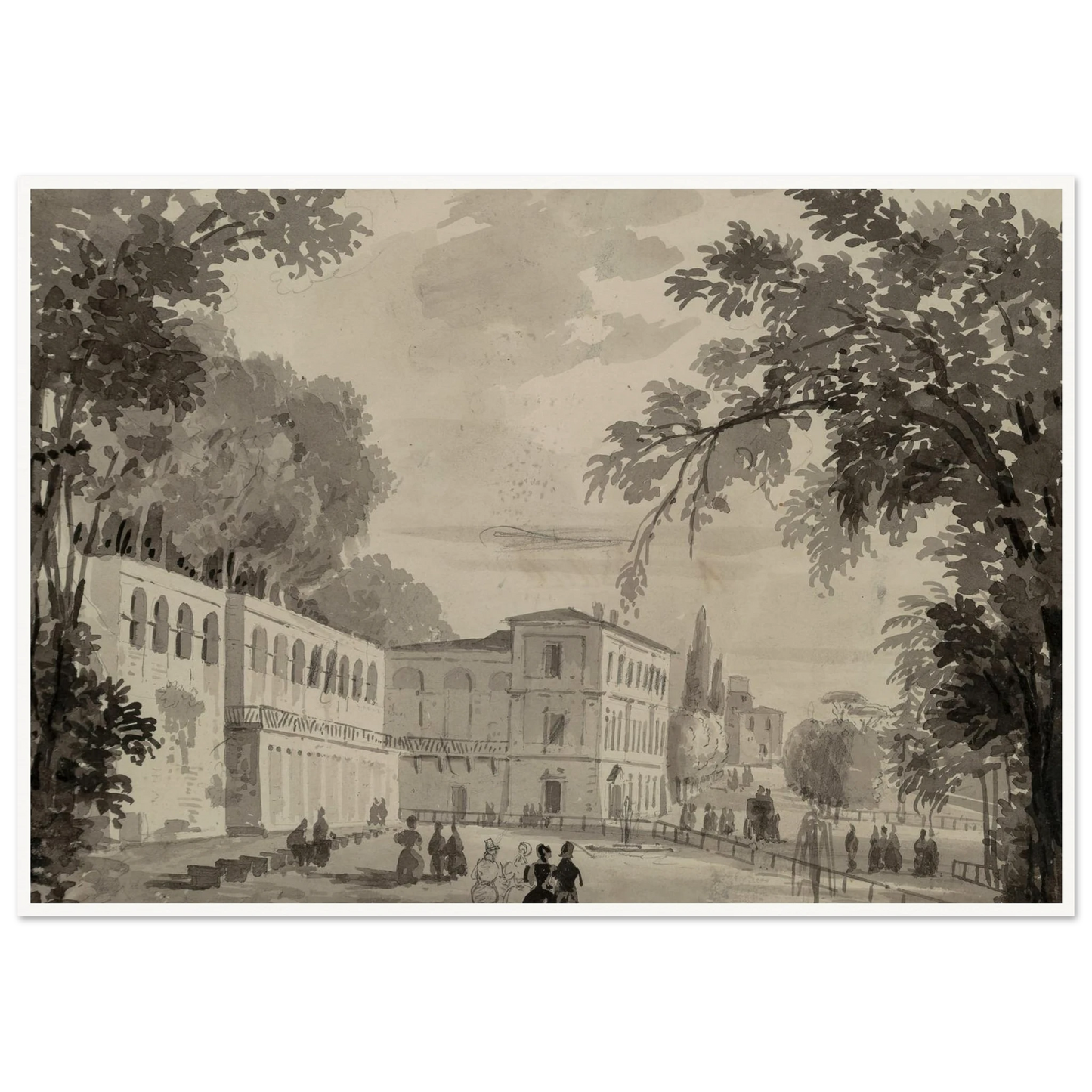 Veduta of the Aqueduct and Aranciera of the Villa Borghese, Rome Art Print | Ippolito Caffi-Quipham Collections