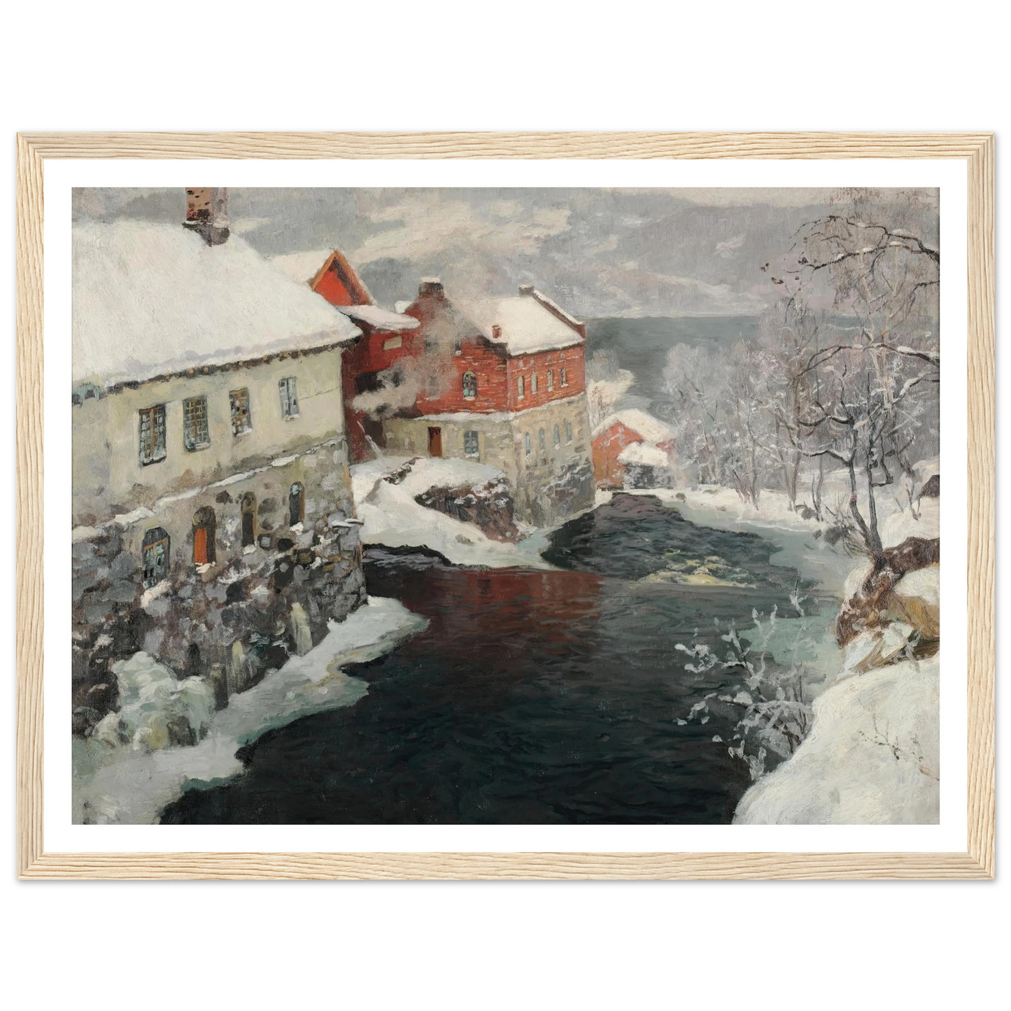 Fabriques en Norvège, les deux moulins sur la rivière Mesma (ca 1905) Art Print | Frits Thaulow-Quipham Collections