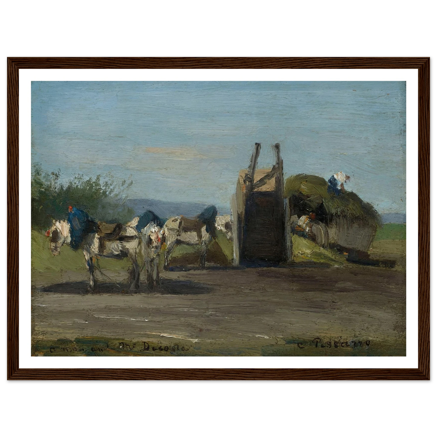 Chevaux blancs et charrettes (1862) Art Print | Camille Pissarro-Quipham Collections