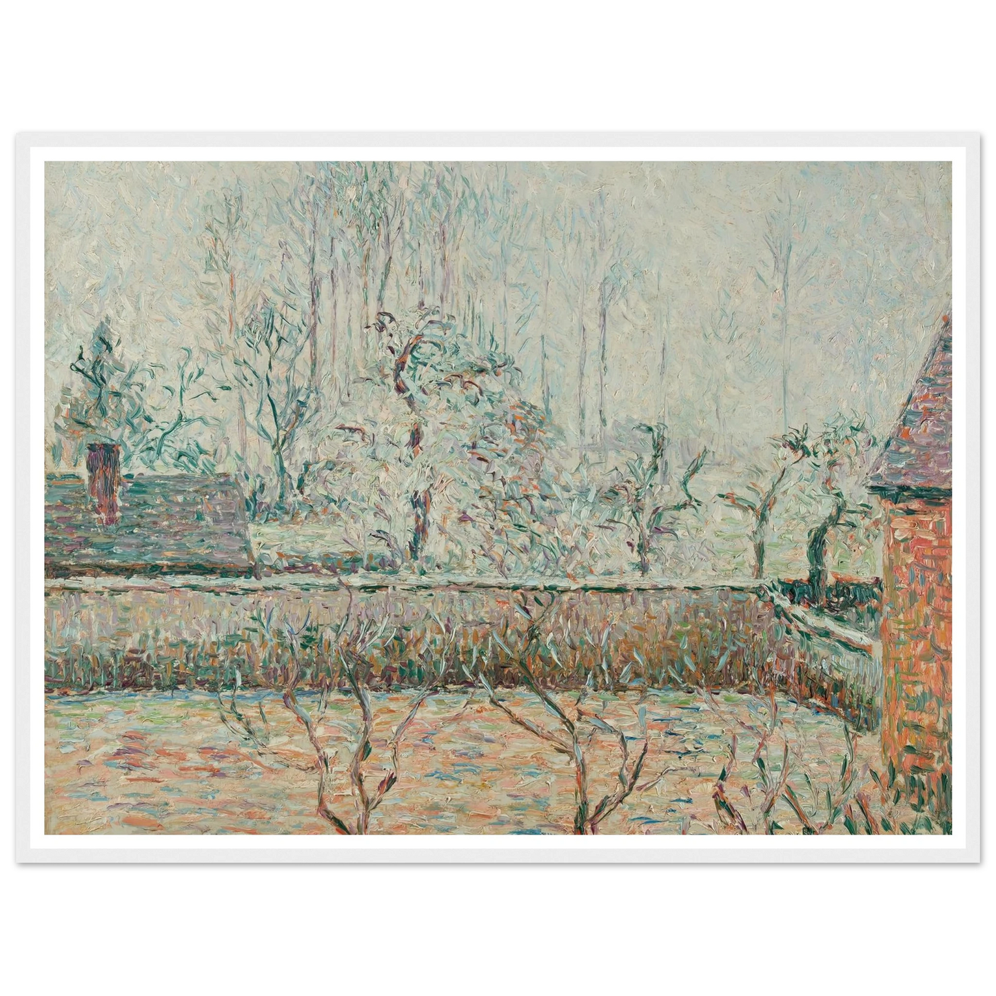 Paysage Avec Maisons Et Mur De Clôture, Givre Et Brume, Éragny (1892) Art Print | Camille Pissarro-Quipham Collections