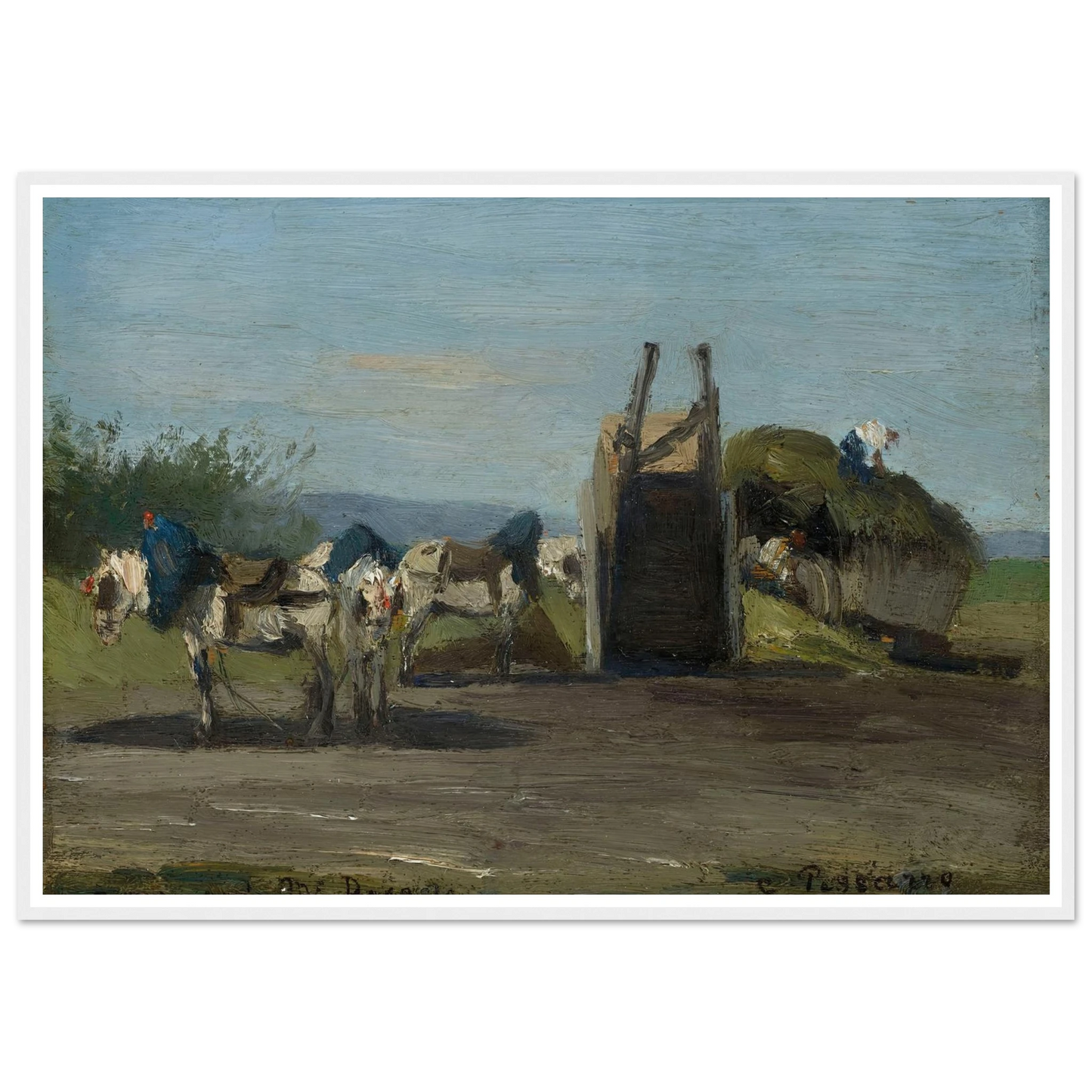 Chevaux blancs et charrettes (1862) Art Print | Camille Pissarro-Quipham Collections