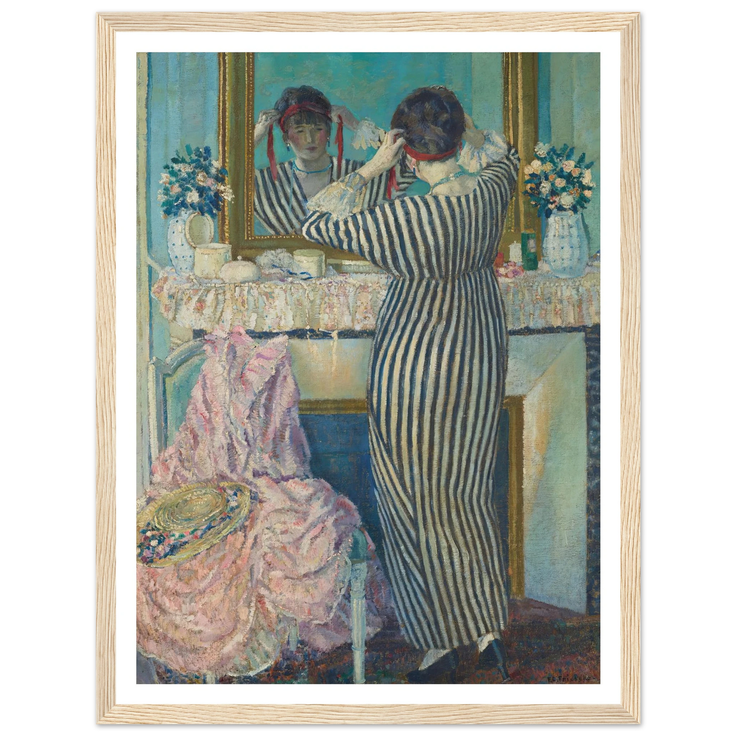 Girl Dressing Her Hair (Girl Arranging Her Headdress) (1912) Art Print | Frederick Carl Frieseke-Quipham Collections