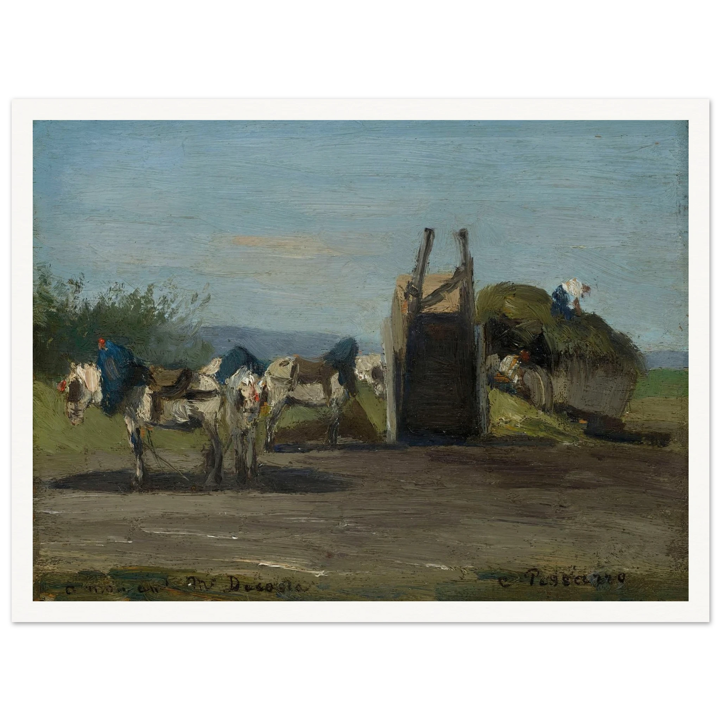 Chevaux blancs et charrettes (1862) Art Print | Camille Pissarro-Quipham Collections
