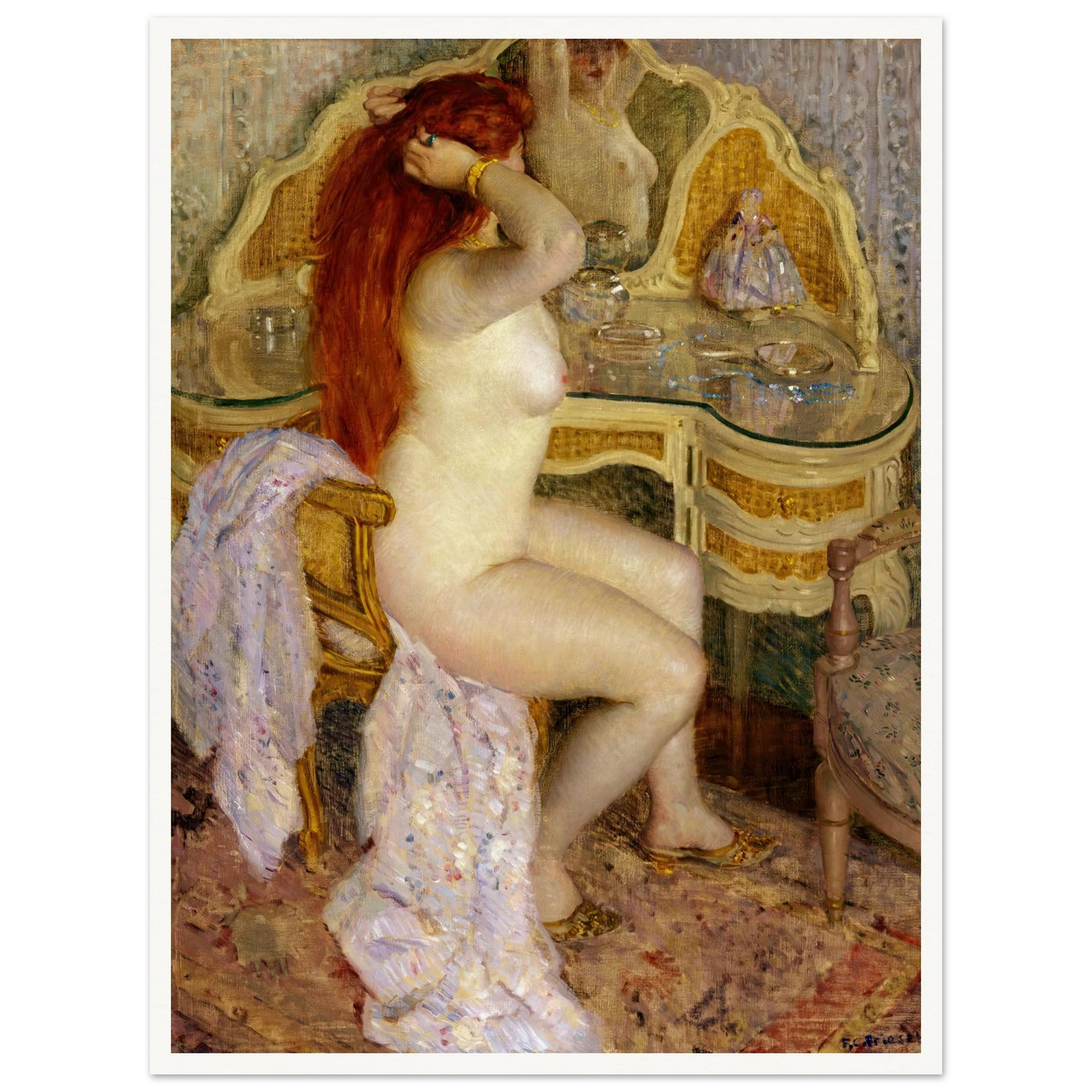 Nude Seated at Her Dressing Table (1909) Art Print | Frederick Carl Frieseke-Quipham Collections