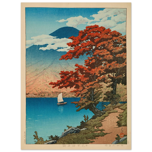 Nikko Chuzenji-ko (Lake Chuzenji at Nikko) (1930) Art Print | Kawase Hasui - Framed Poster - 30x40 cm / 12x16″ - Black frame