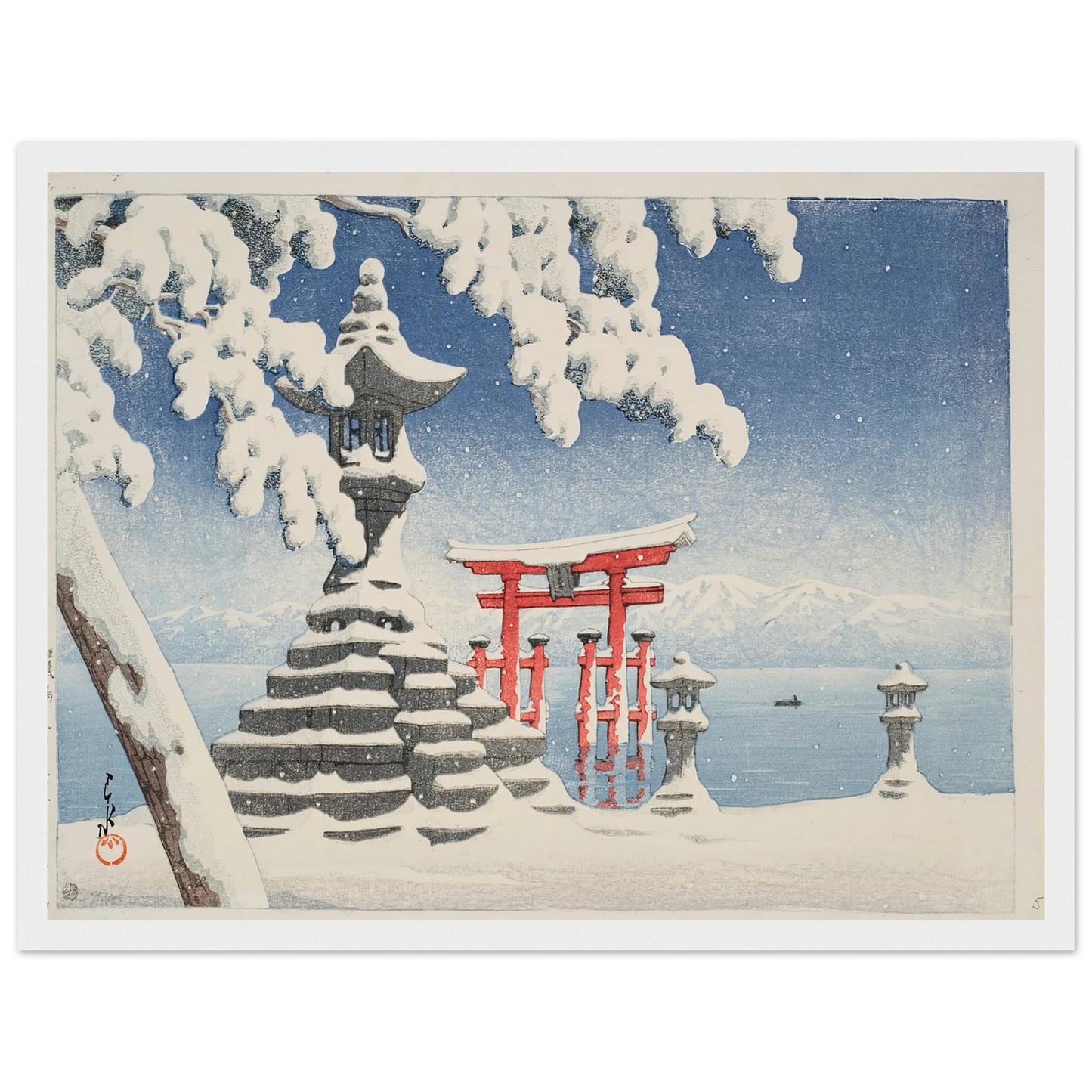 Itsukushima no yuki (Snow at Itsukushima) (1932) Art Print | Kawase Hasui-Quipham Collections