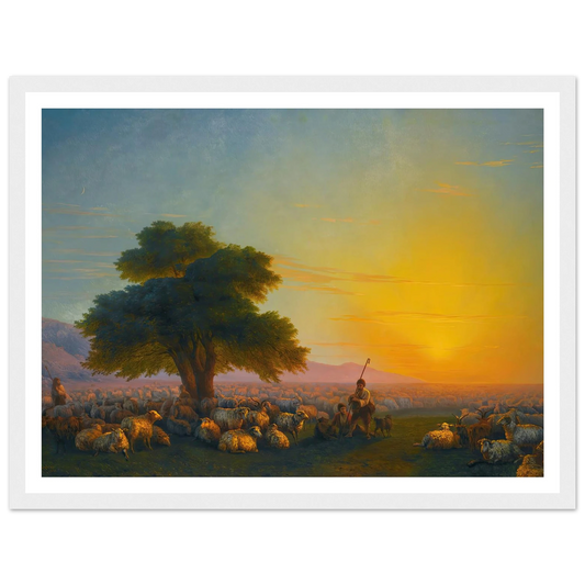 Shepherds With Their Flock At Sunset (1859) Art Print | Ivan Konstantinovich Aivazovsky-Quipham Collections