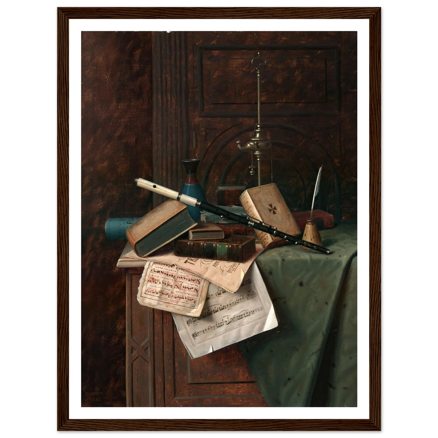 Still Life with Flute, Vase and Roman Lamp (1885) Art Print | William Michael Harnett-Quipham Collections
