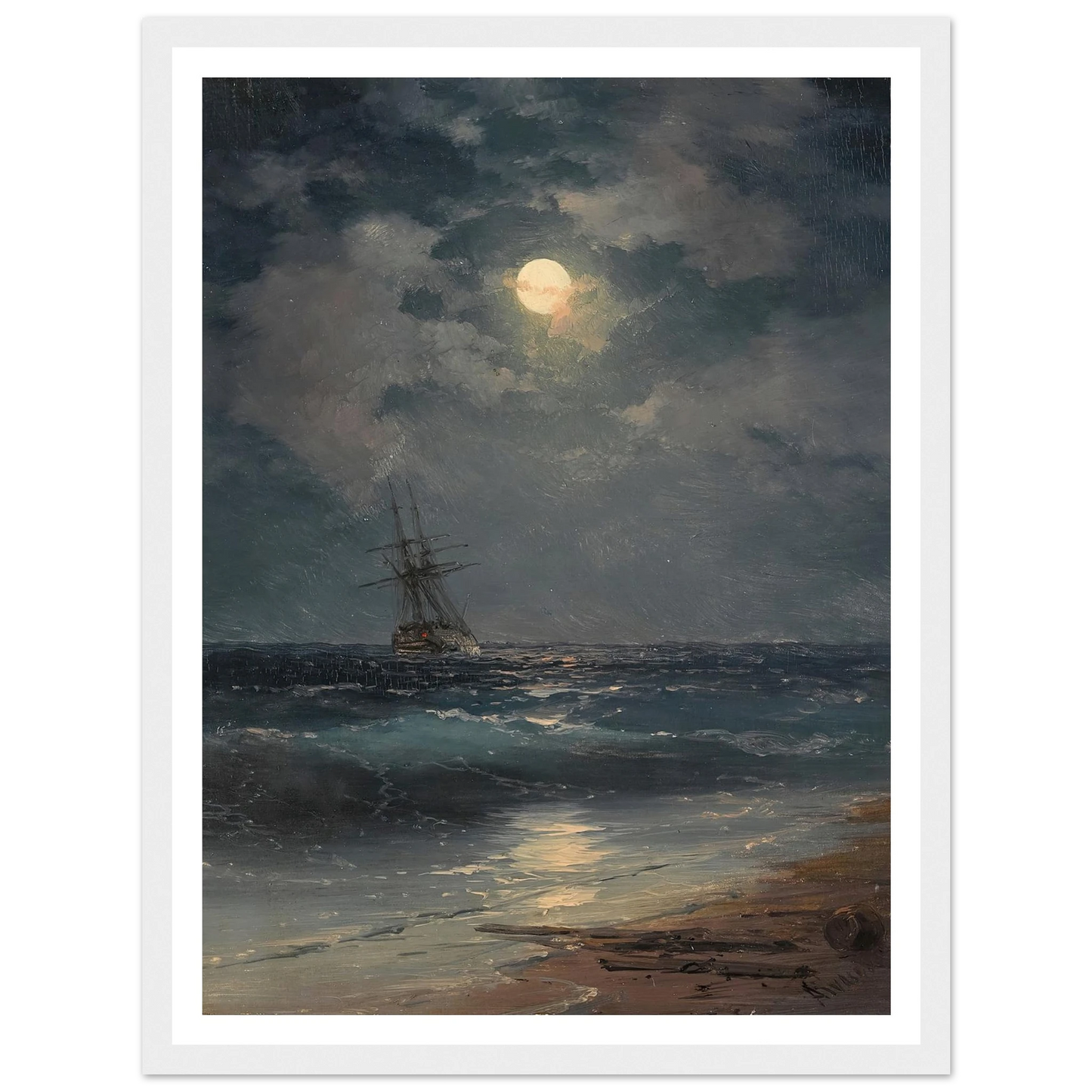 Ship by Moonlight Art Print | Ivan Konstantinovich Aivazovsky-Quipham Collections