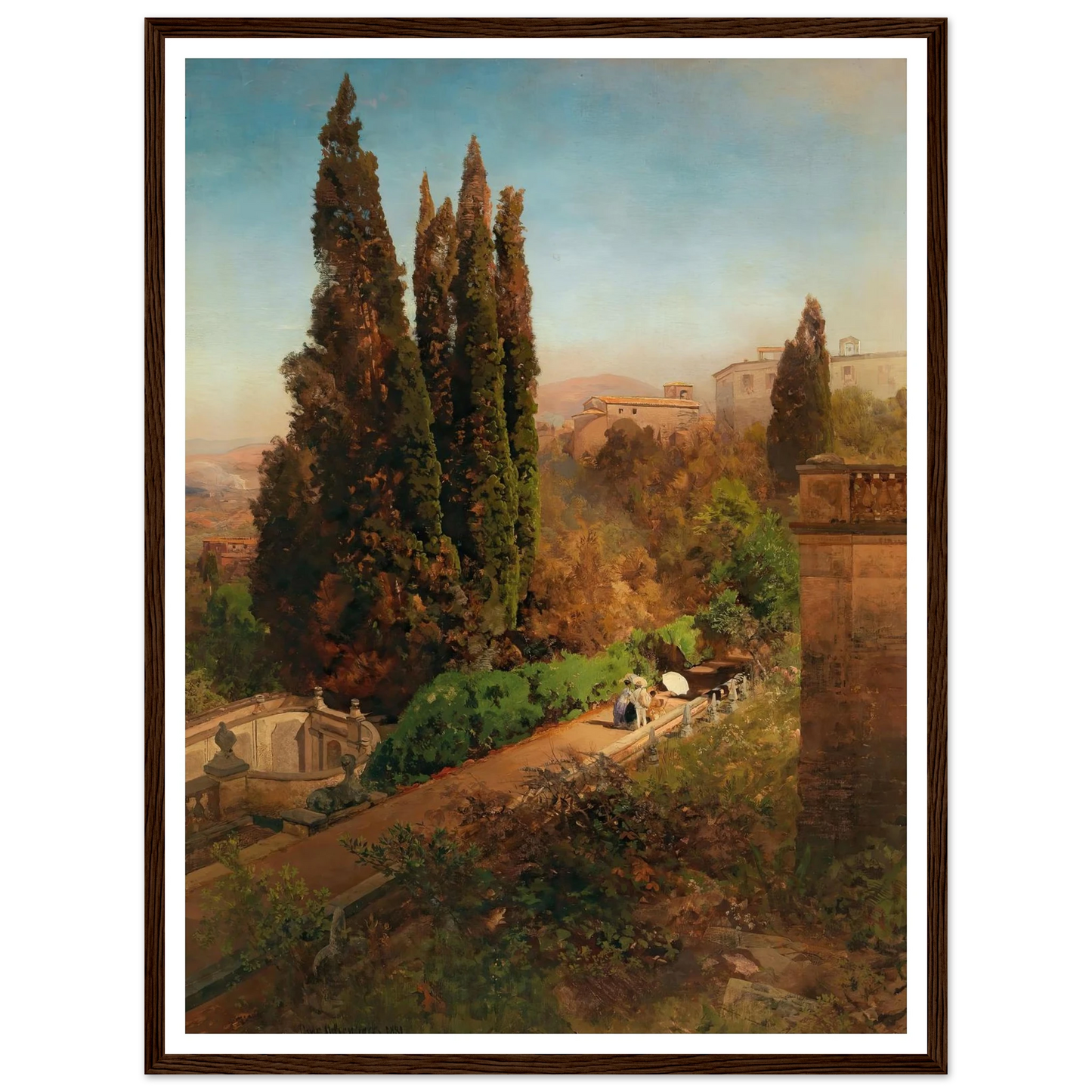 A view of the garden of Villa d’Este in Tivoli, near Rome Art Print | Oswald Achenbach-Quipham Collections