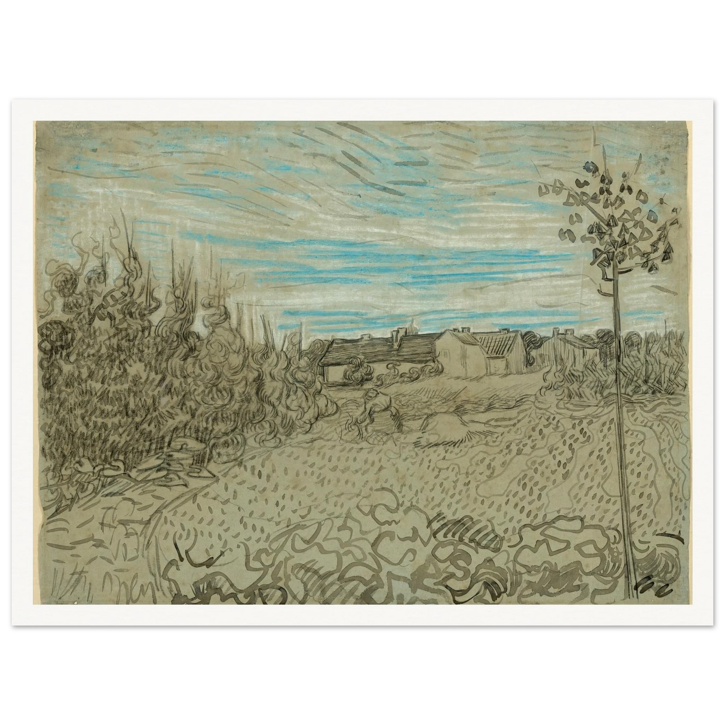 Cottages with a Woman Working in the Middle Ground (1890) Art Print | Vincent van Gogh-Quipham Collections