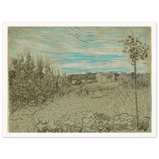 Cottages with a Woman Working in the Middle Ground (1890) Art Print | Vincent van Gogh-Quipham Collections