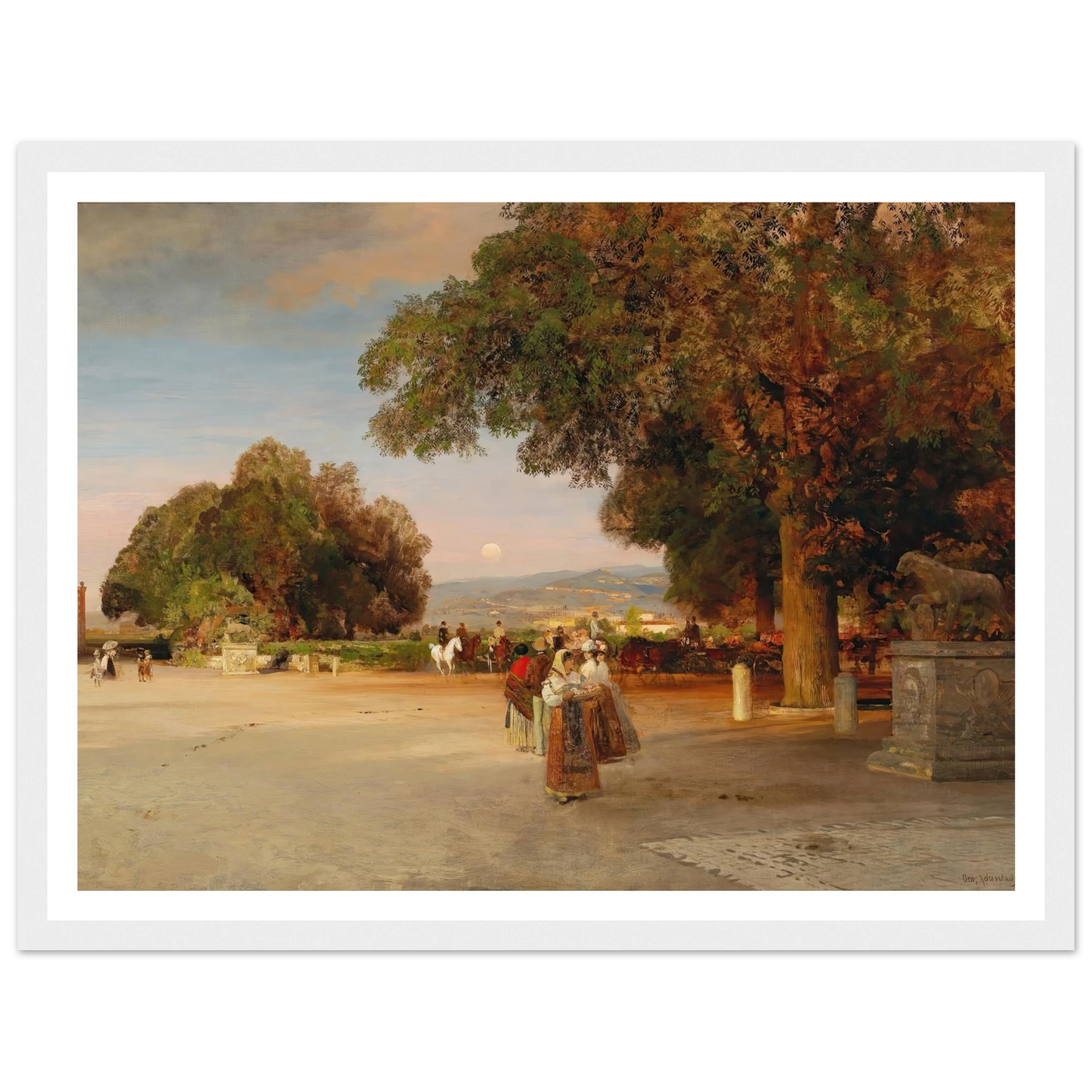 Scene at dusk on the terrace of Villa Grazioli in Grottaferrata Art Print | Oswald Achenbach-Quipham Collections