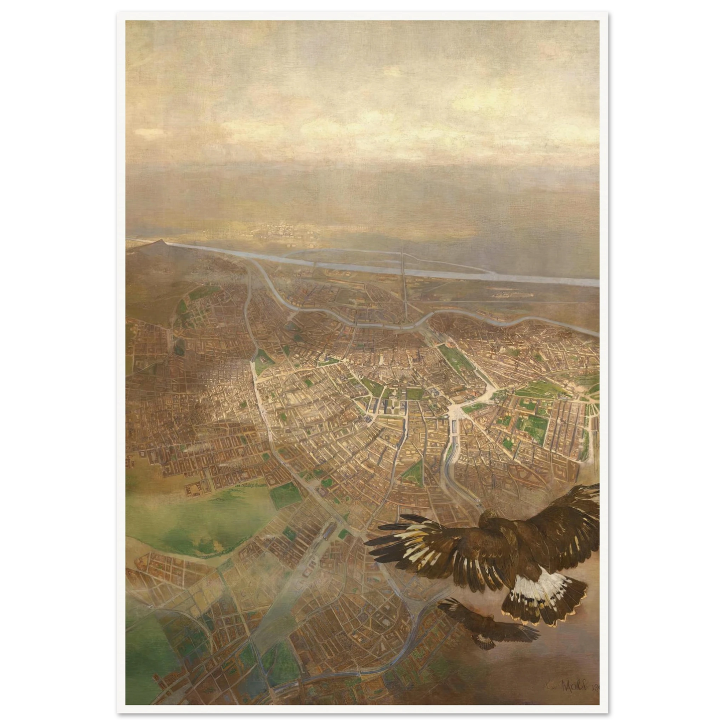 Blick auf Wien aus der Ballonhöhe von 3000m über der Schönbrunner Gloriette (1898) Art Print | Carl Moll-Quipham Collections