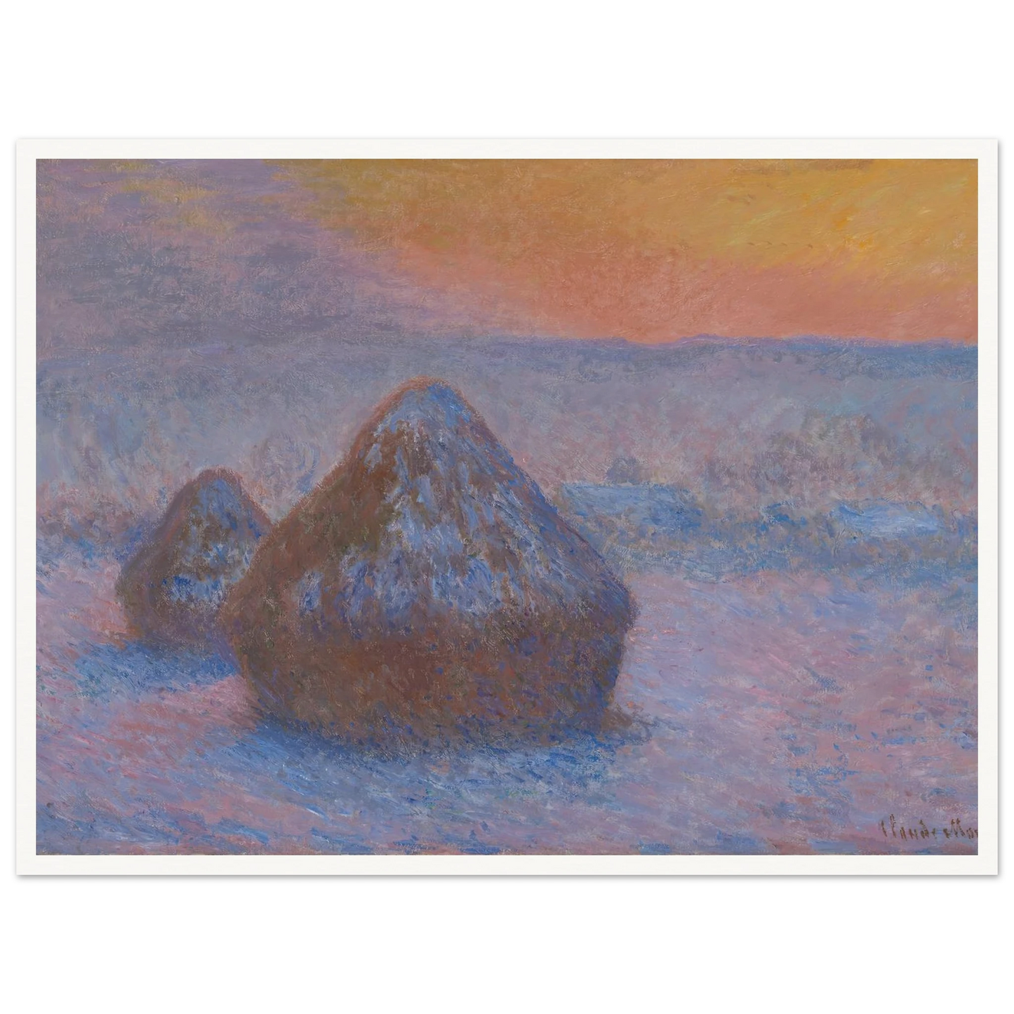 Stacks of Wheat (Sunset, Snow Effect) (1890-91) Art Print | Claude Monet-Quipham Collections