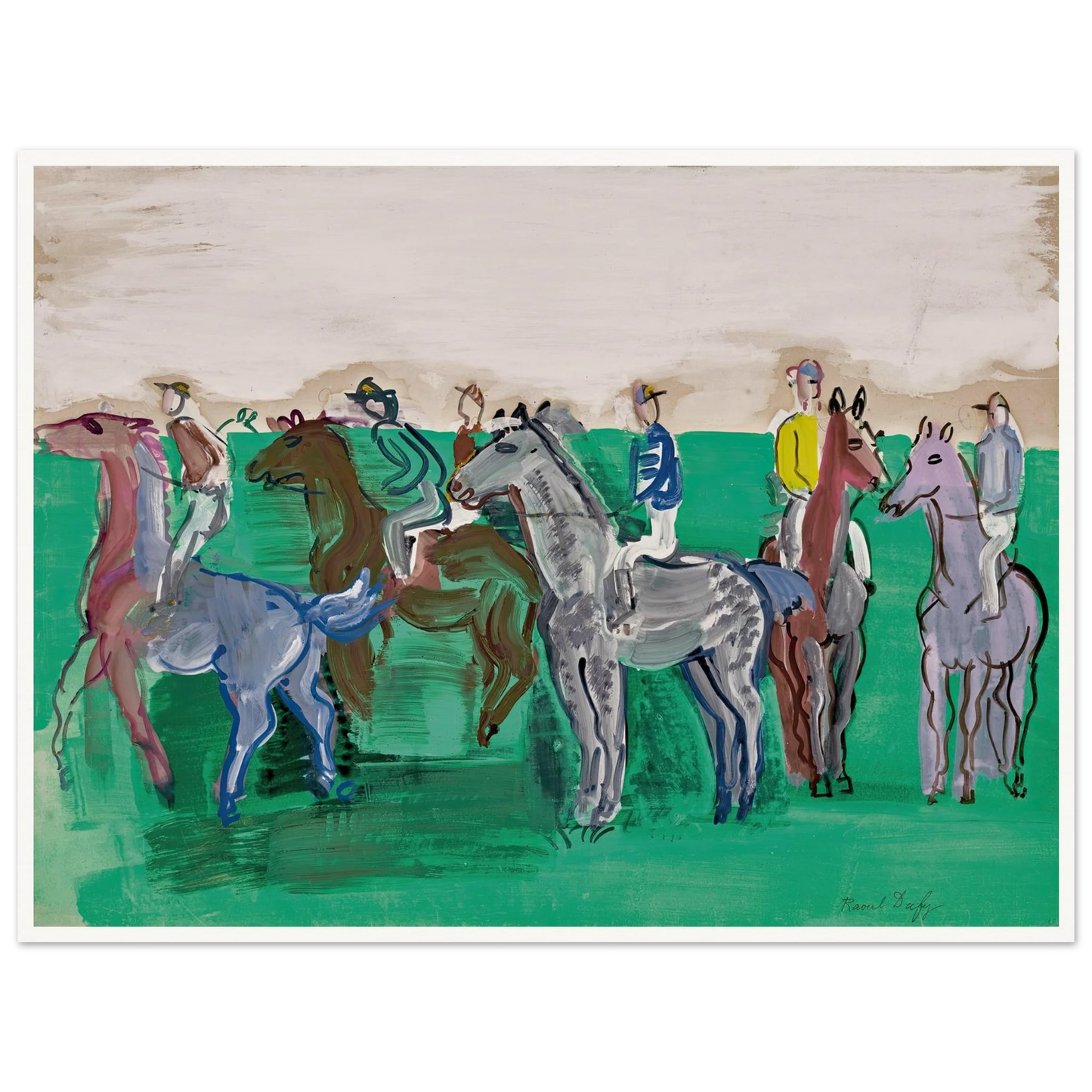 Jockeys et chevaux avant le départ (circa 1930) Art Print | Raoul Dufy-Quipham Collections