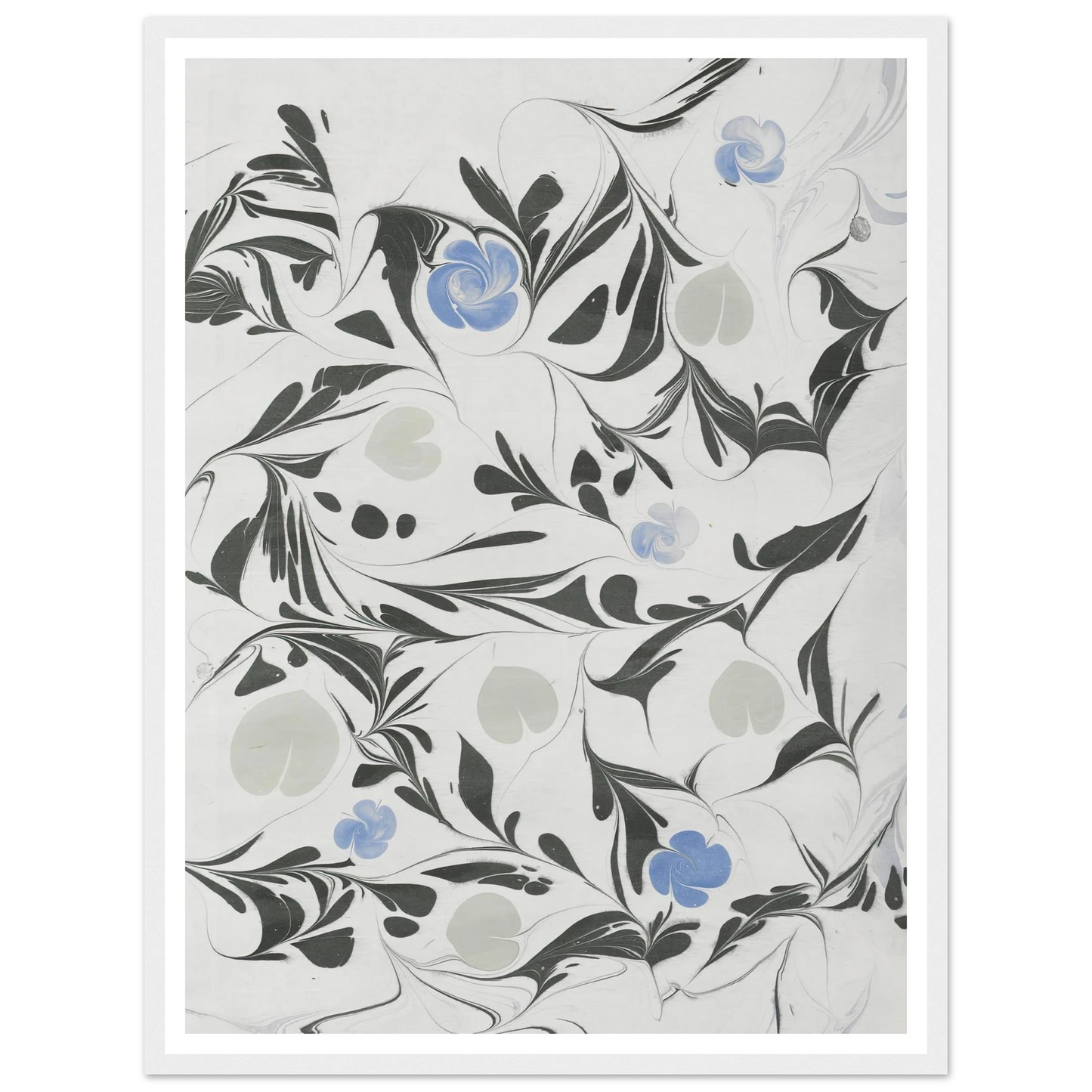 Marmorpapier (mit Blüten und herzförmigen Blättern) (1890 - 1910) Art Print | Anker Kyster-Quipham Collections