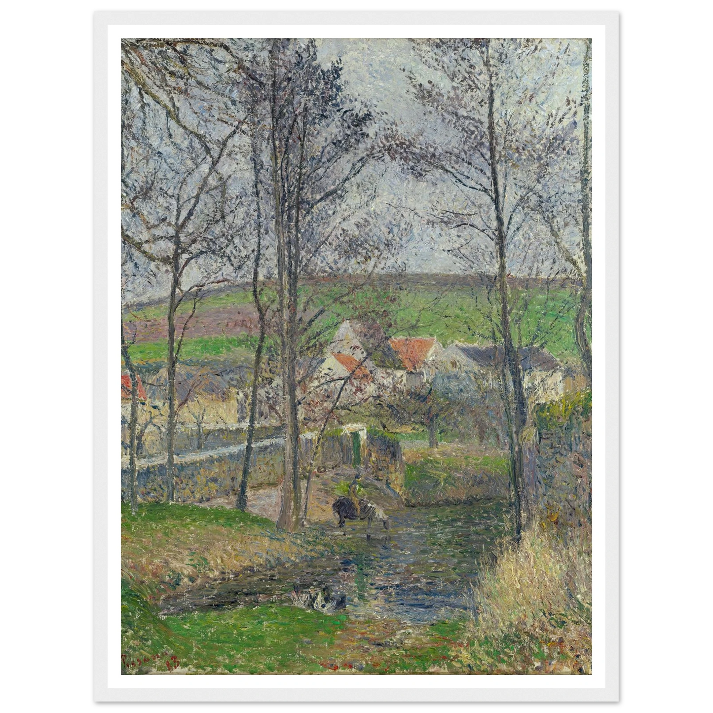 The banks of the Viosne at Osny in grey weather, winter Art Print | Camille Pissarro-Quipham Collections