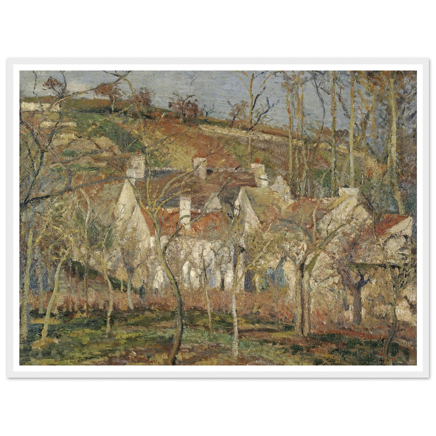 Red roofs, corner of a village, winter Art Print | Camille Pissarro-Quipham Collections
