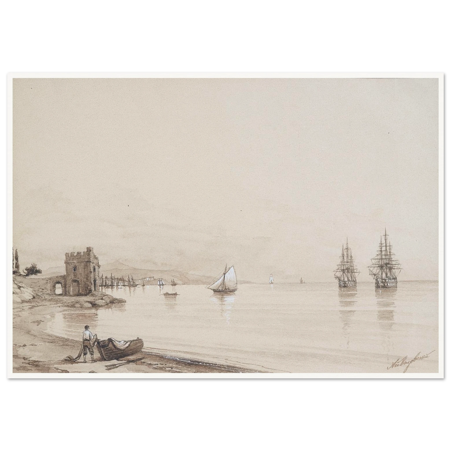 View of a bay with numerous sailing-ships Art Print | Ivan Konstantinovich Aivazovsky-Quipham Collections