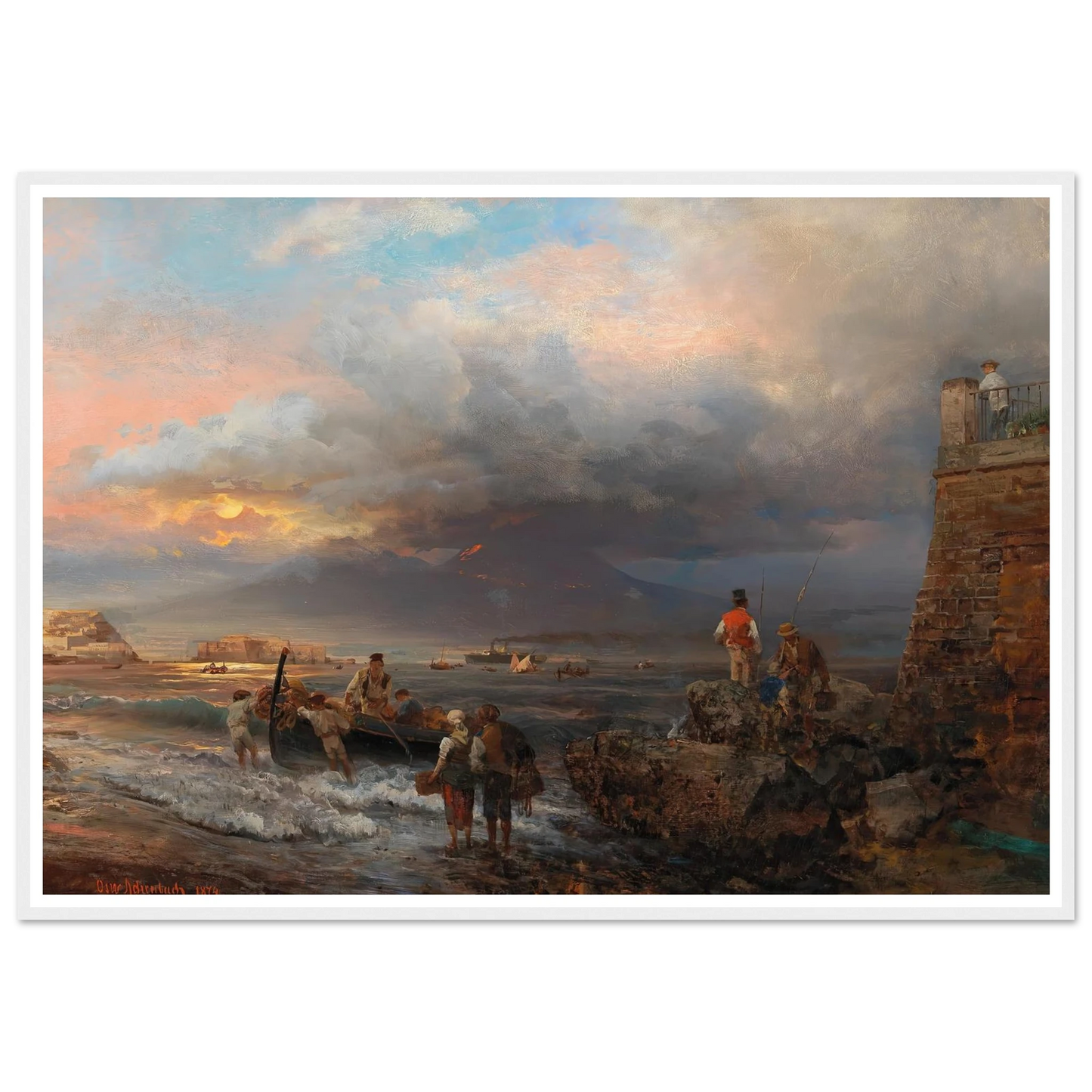The Bay of Naples with Vesuvius in the background Art Print | Oswald Achenbach-Quipham Collections