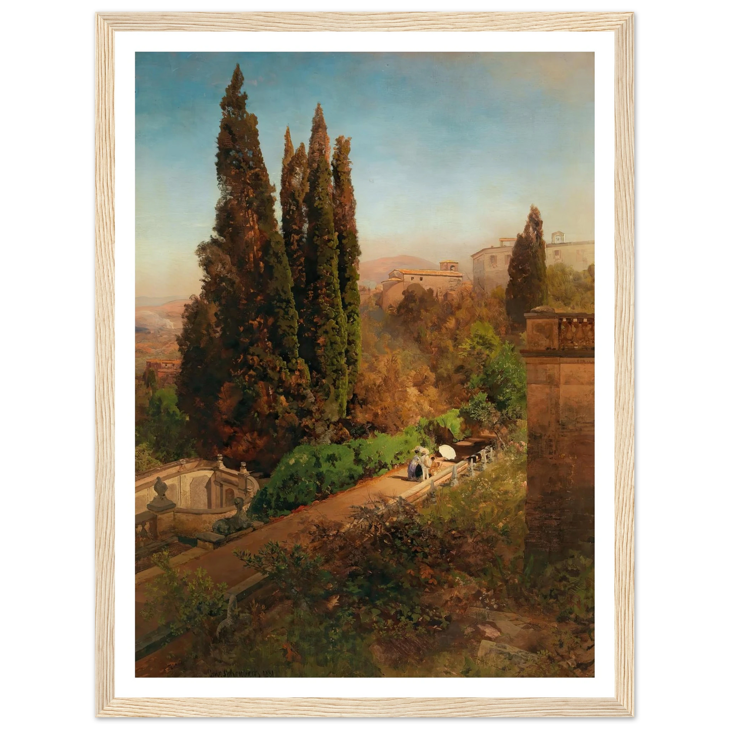 A view of the garden of Villa d’Este in Tivoli, near Rome Art Print | Oswald Achenbach-Quipham Collections