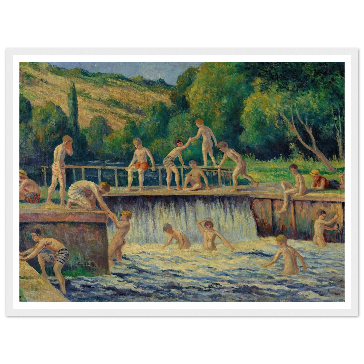 La baignade à Bessy-sur-Cure (circa 1908) Art Print | Maximilien Luce-Quipham Collections