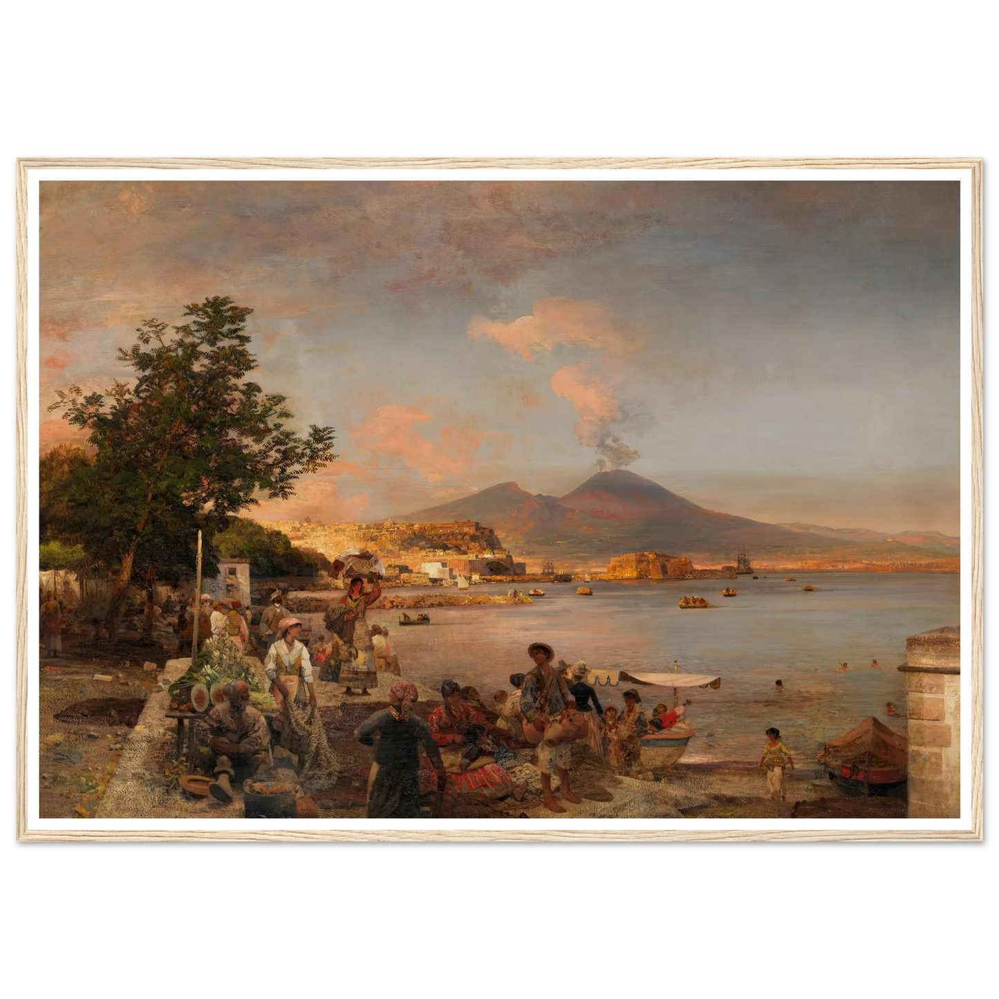 Marktszene bei Neapel mit Blick auf den Vesuv (1888) Art Print | Oswald Achenbach-Quipham Collections
