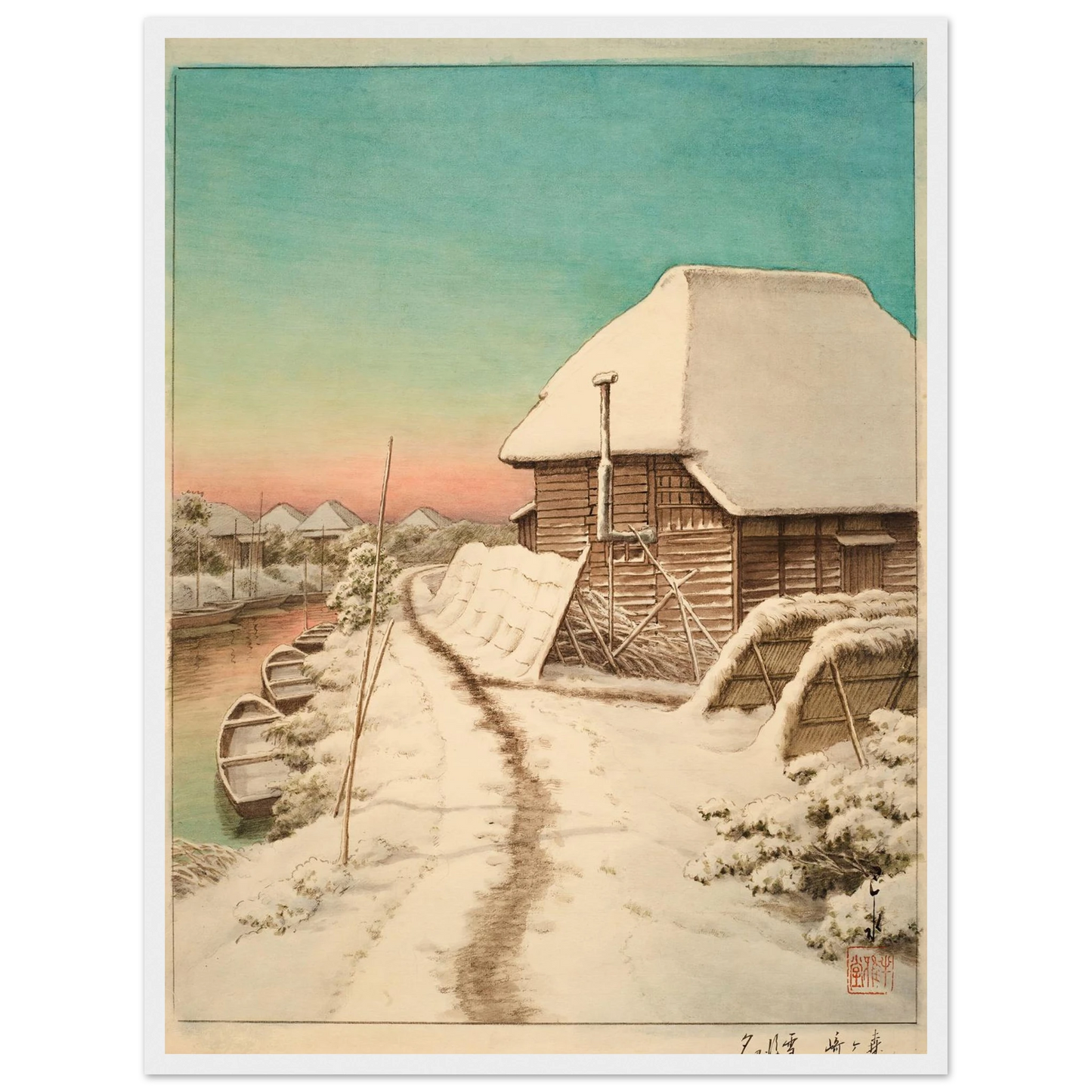 Morigasaki setsugo no yu (Evening after snow at Morigasaki) Art Print | Kawase Hasui-Quipham Collections