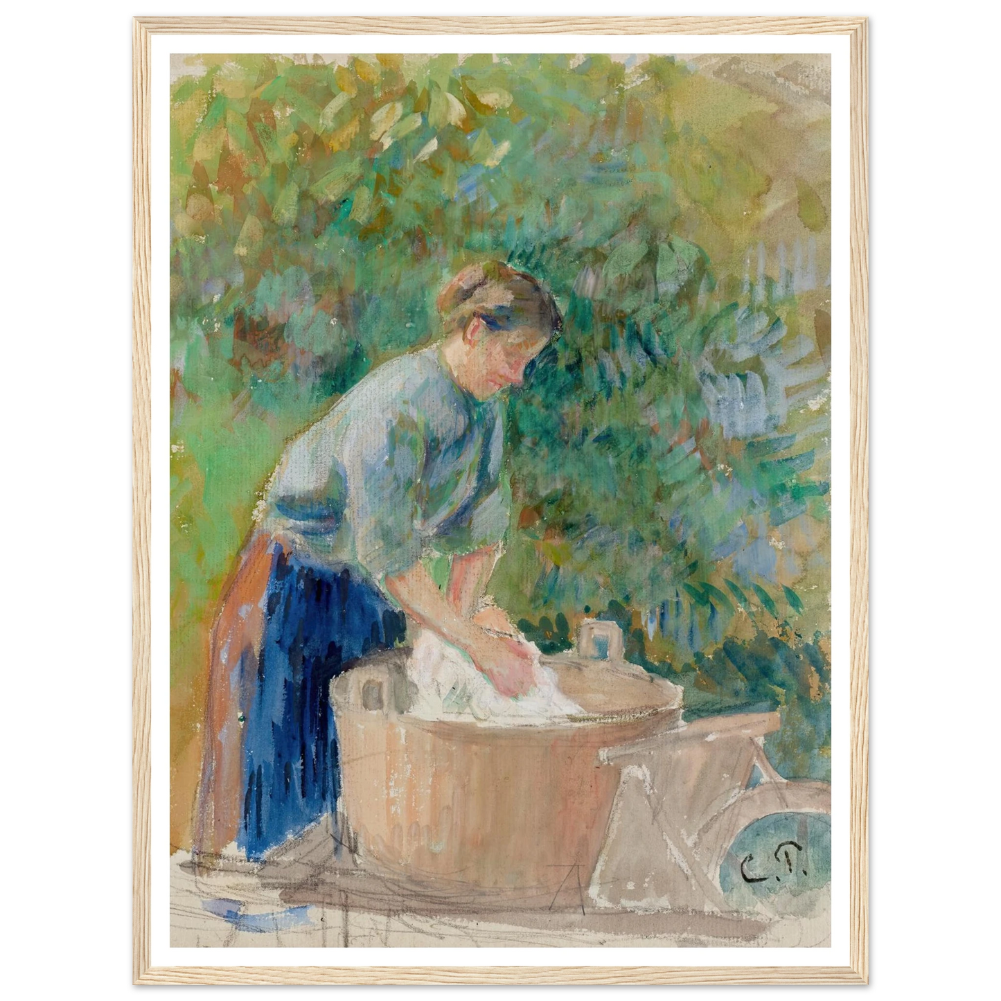 Femme lavant du linge dans un baquet (circa 1889) Art Print | Camille Pissarro-Quipham Collections