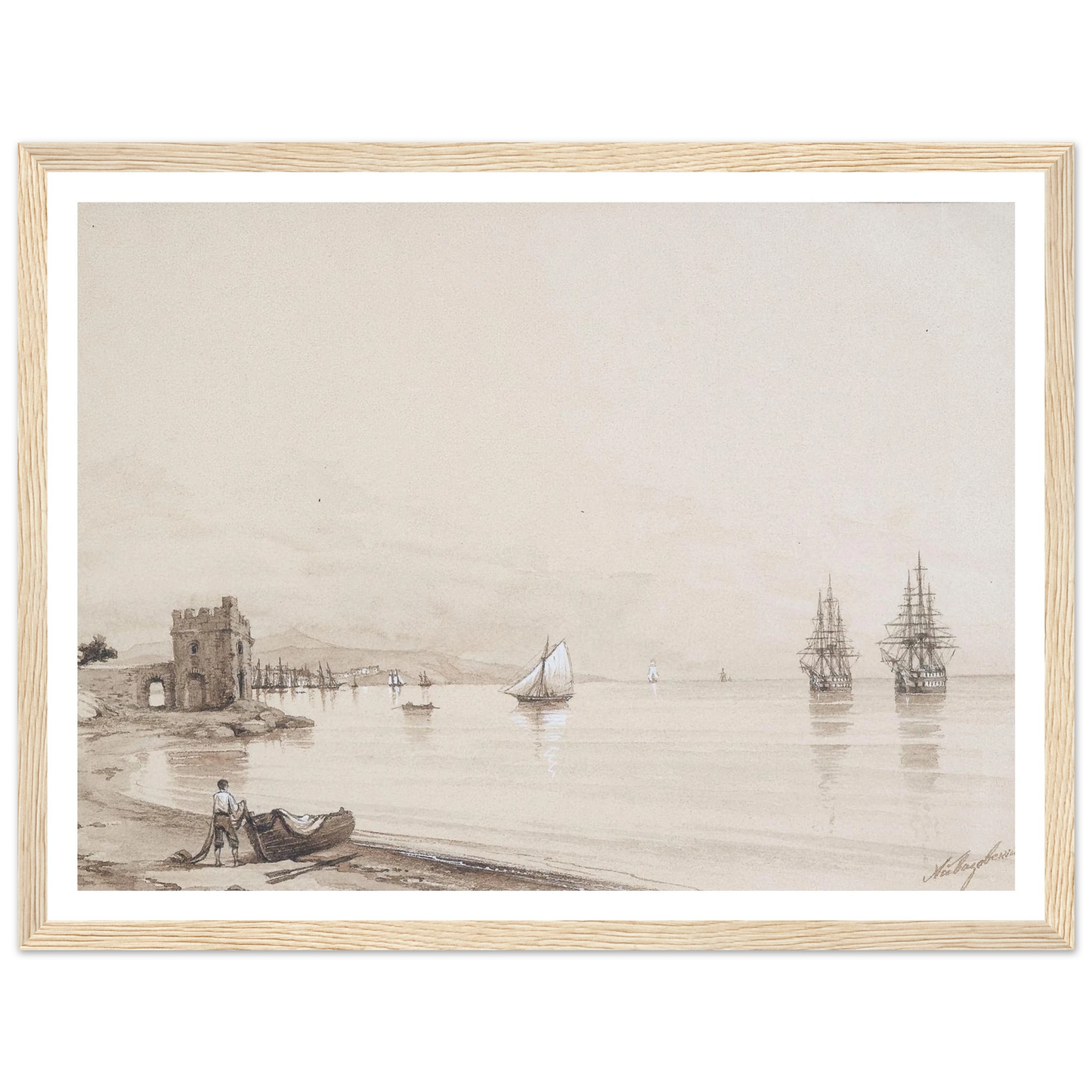 View of a bay with numerous sailing-ships Art Print | Ivan Konstantinovich Aivazovsky-Quipham Collections