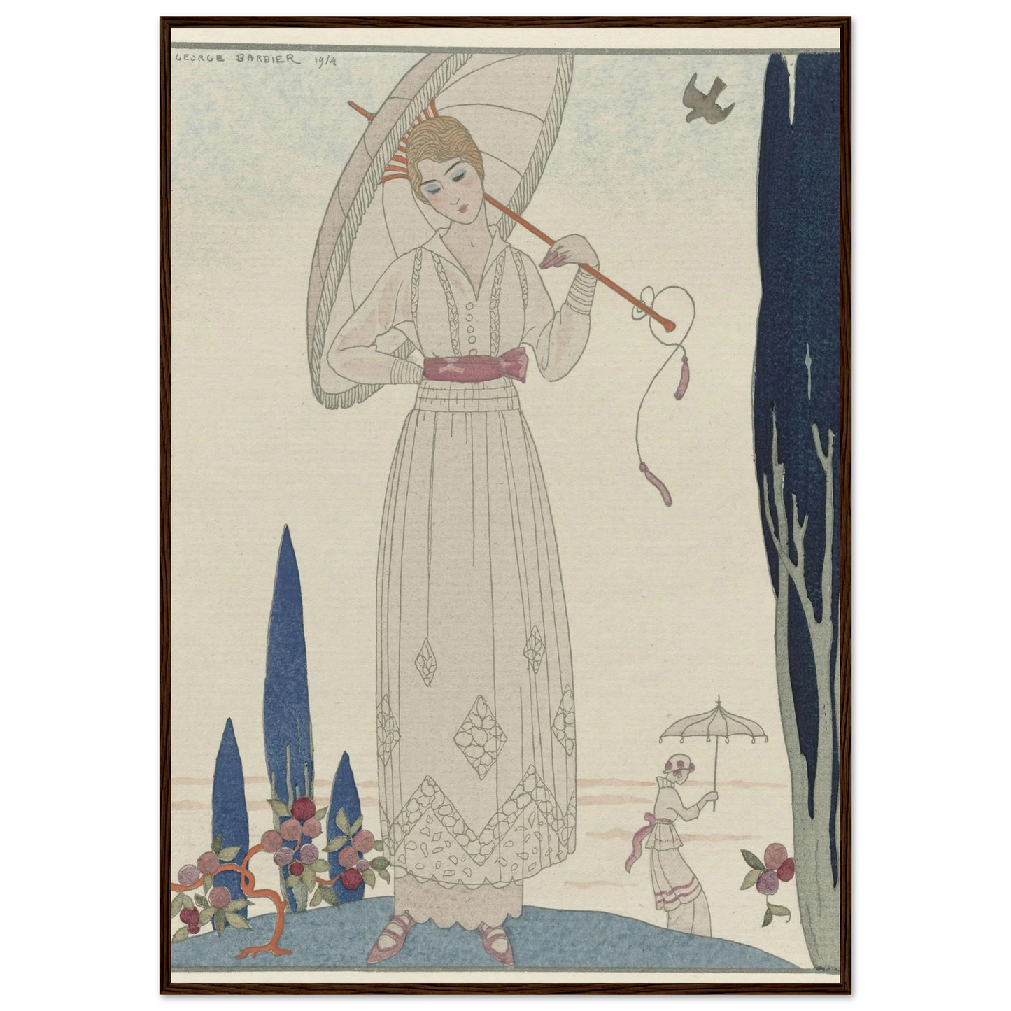 Le cyprès et la rose ; Robe d’été de Doeuillet (1914) Art Print | George Barbier-Quipham Collections