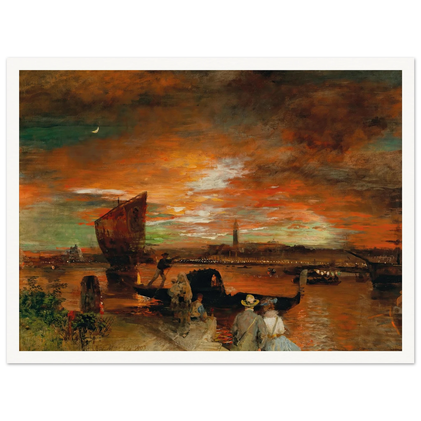 A scene at dusk in Venice (1903) Art Print | Oswald Achenbach-Quipham Collections