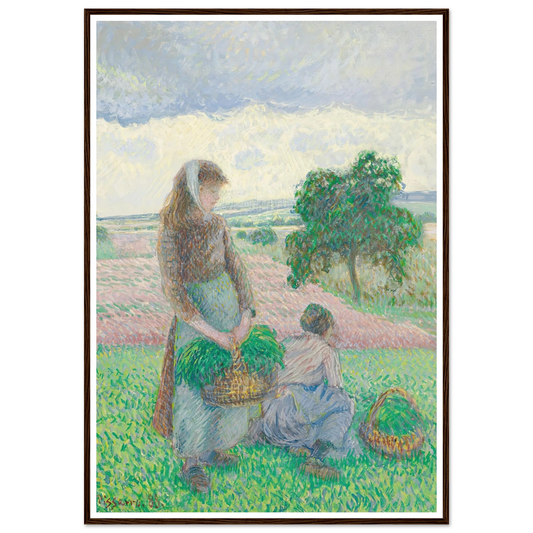 Paysannes portant un panier (1888) Art Print | Camille Pissarro - Framed Poster - 70x100 cm / 28x40″ - Black frame