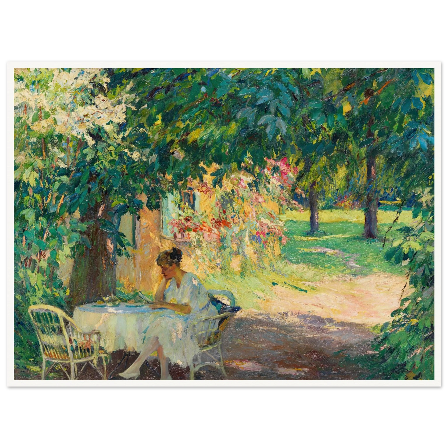 Summer in the garden of the artist’s villa on Lake Starnberg (1920) Art Print | Edward Cucue-Quipham Collections