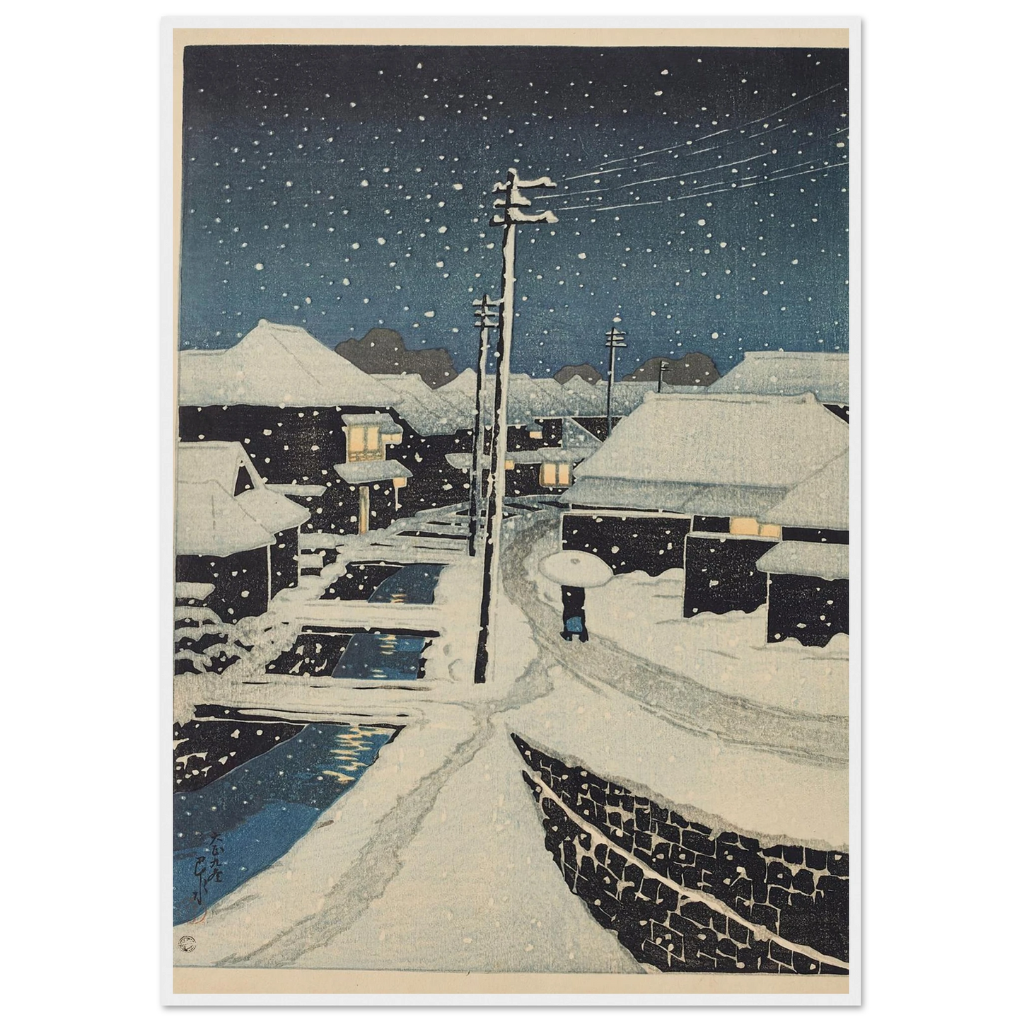 Yuki ni fururu Terajima mura (Evening snow at Terajima Village) (1920) Art Print | Kawase Hasui-Quipham Collections