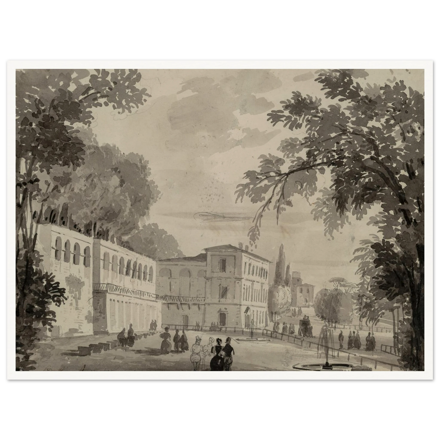 Veduta of the Aqueduct and Aranciera of the Villa Borghese, Rome Art Print | Ippolito Caffi-Quipham Collections