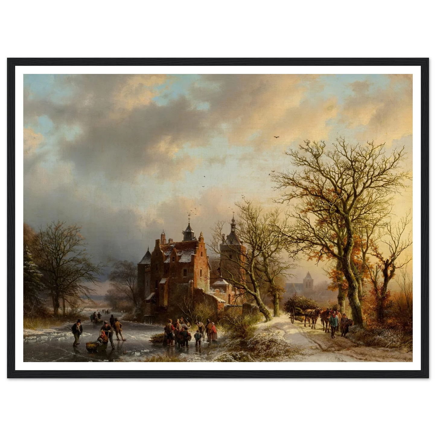 Winter landscape with wood gatherers and skaters (1854) Art Print | Barend Cornelis Koekkoek-Quipham Collections