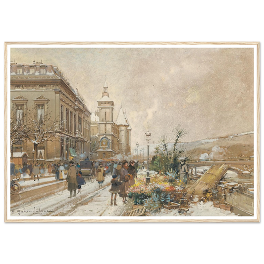 Le Marché aux fleurs Art Print | Eugene Galien Laloue - Framed Poster - 70x100 cm / 28x40″ - Black frame