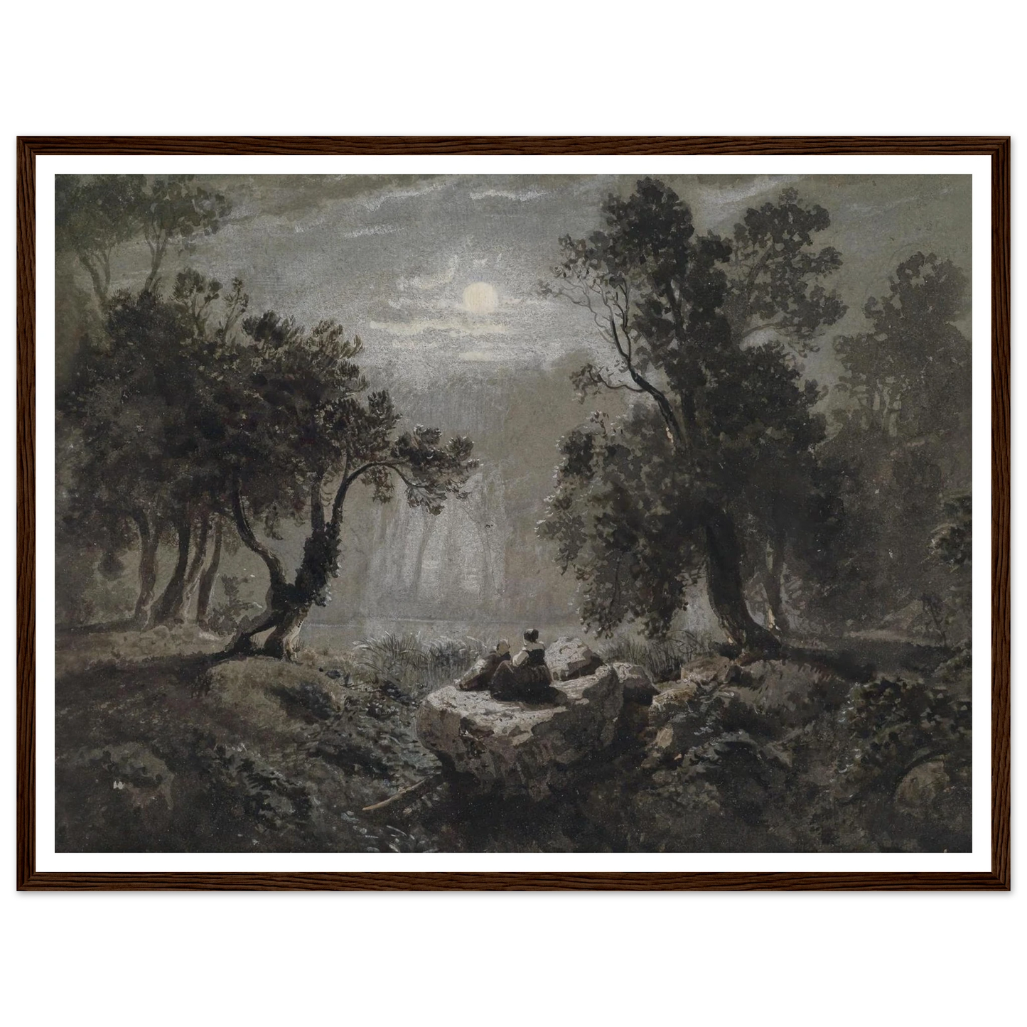 Eine romantische Waldlandschaft im Mondlicht Art Print | Oswald Achenbach-Quipham Collections