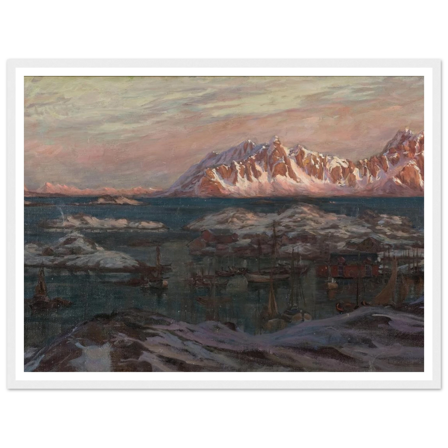 Fishing Harbour with Sunlit Mountains. Study from North Norway Art Print | Anna Boberg-Quipham Collections