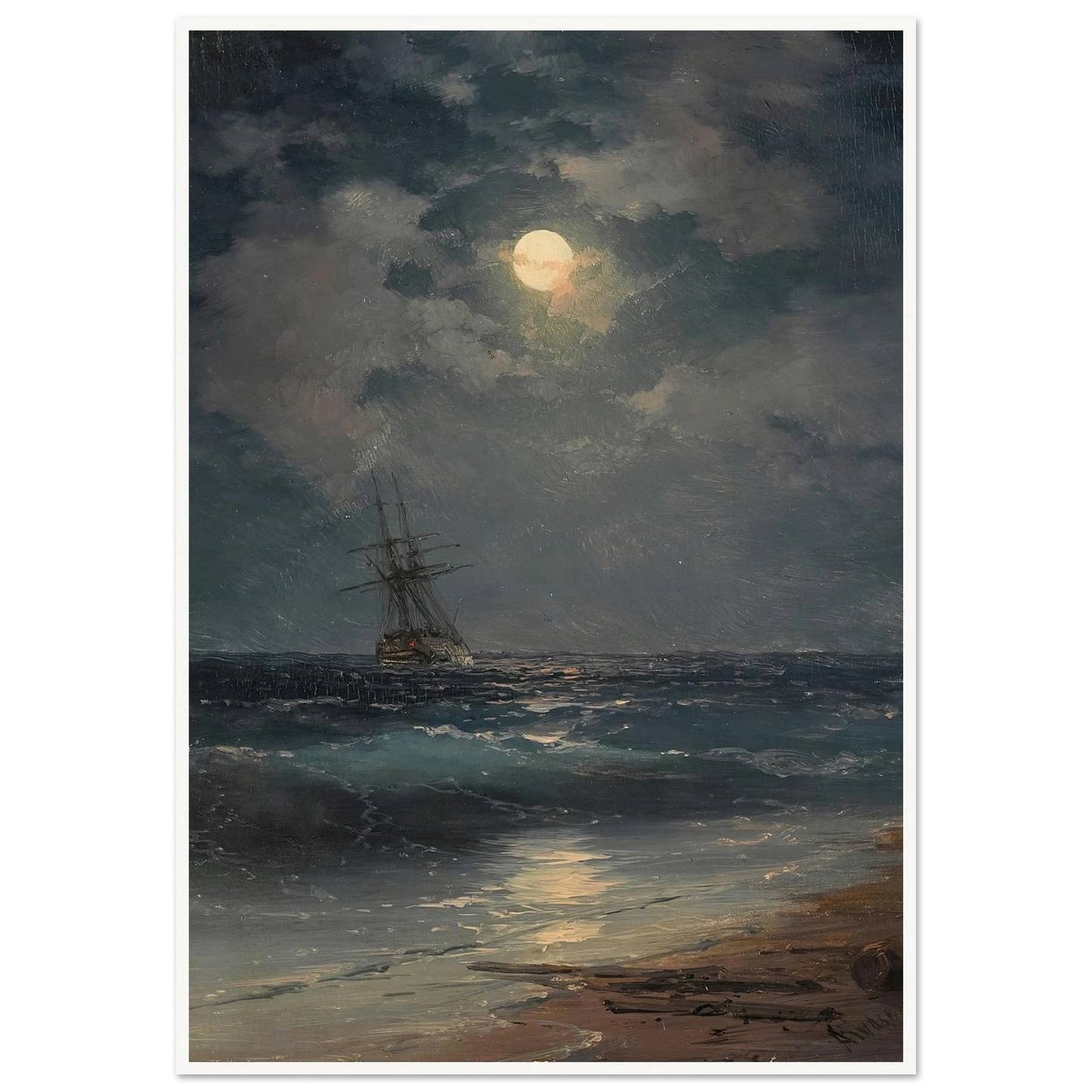 Ship by Moonlight Art Print | Ivan Konstantinovich Aivazovsky-Quipham Collections