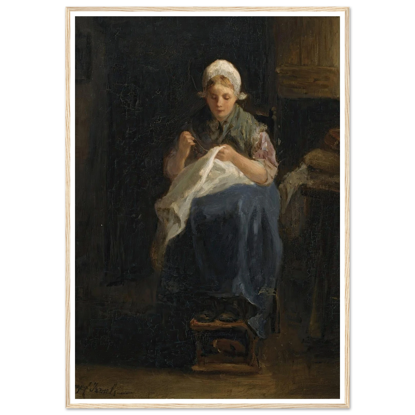 A peasant girl sewing Art Print | Jozef Israels-Quipham Collections