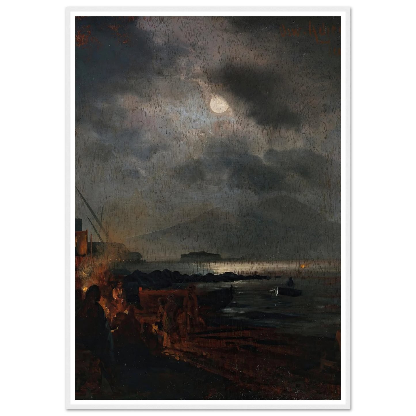 Fischer in der Bucht von Neapel bei Mondschein (1885) Art Print | Oswald Achenbach-Quipham Collections