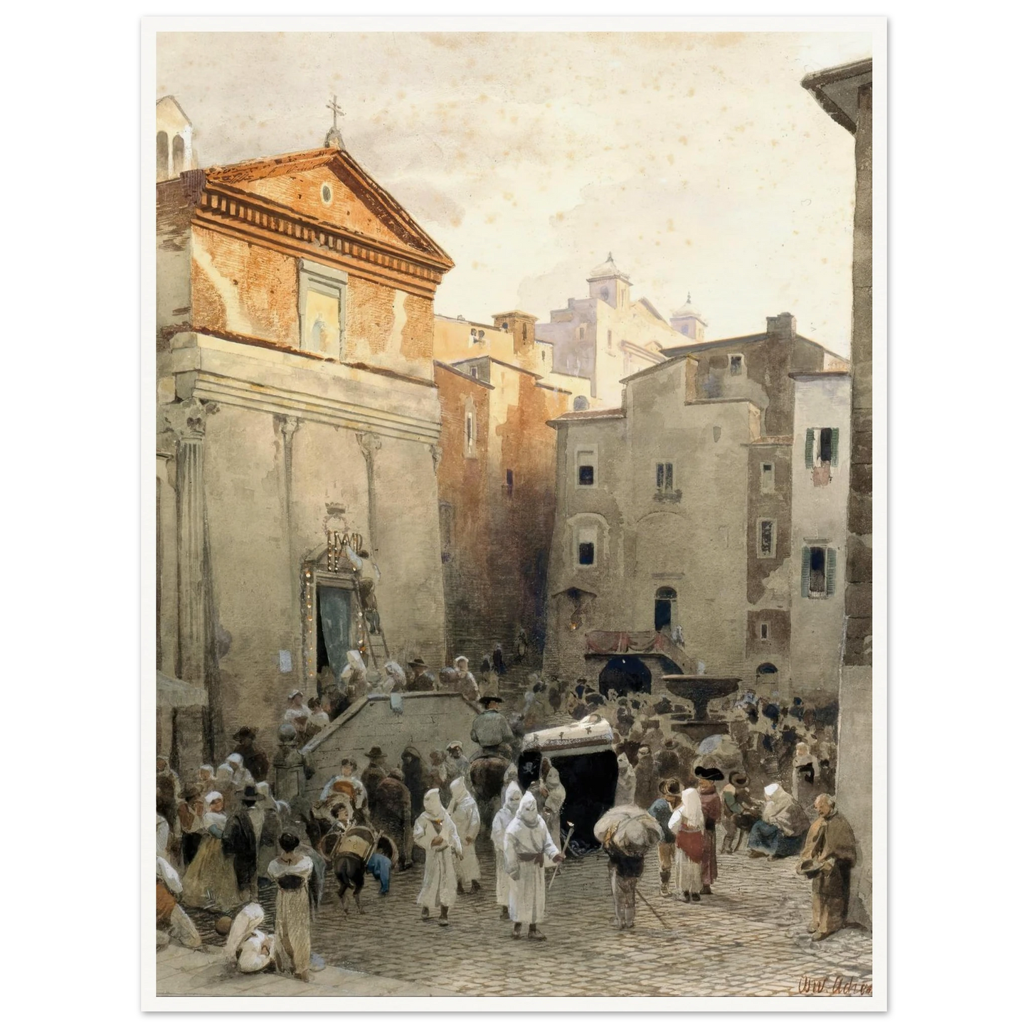 Funeral in Palestrina (circa 1857) Art Print | Oswald Achenbach-Quipham Collections